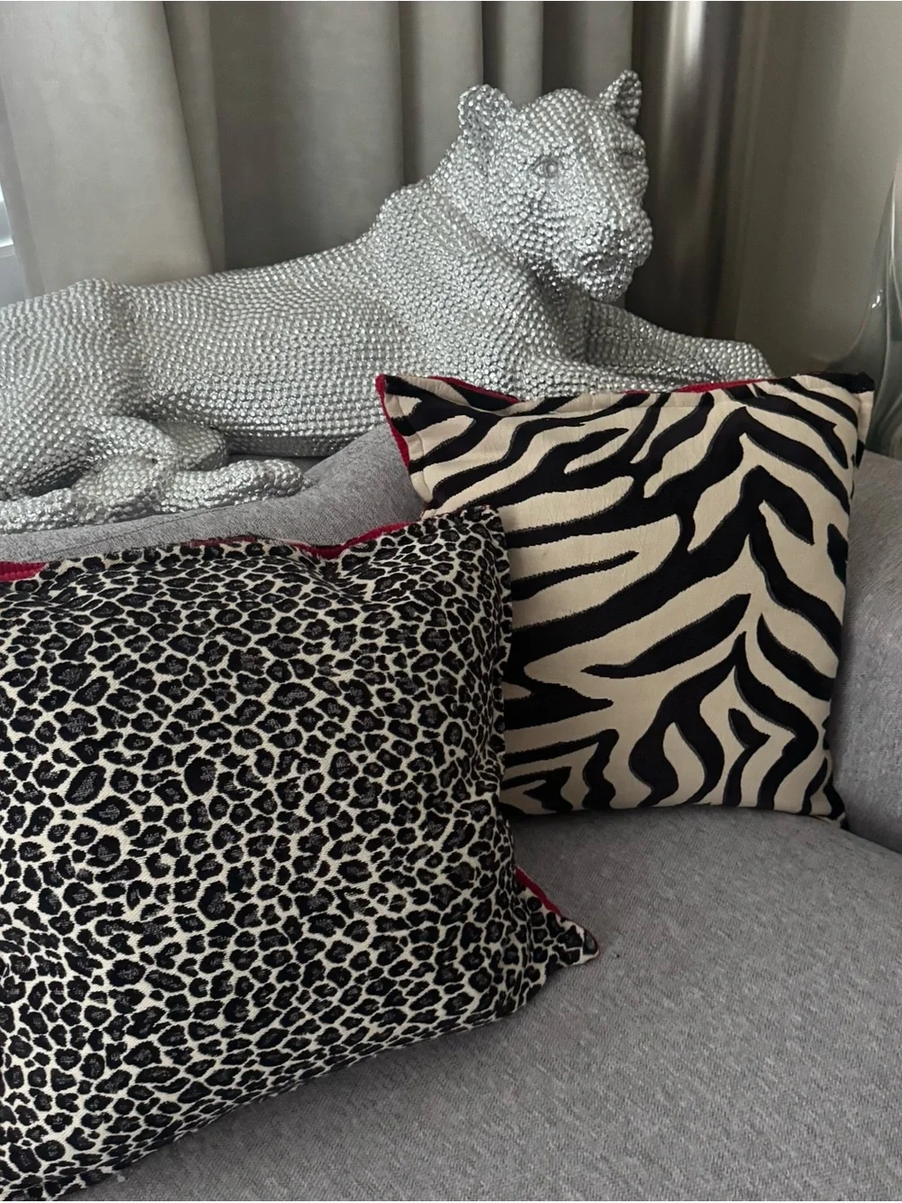 2 Waverly Zebra Leopard 18” Feather Throw Pillows Removable Zip Covers